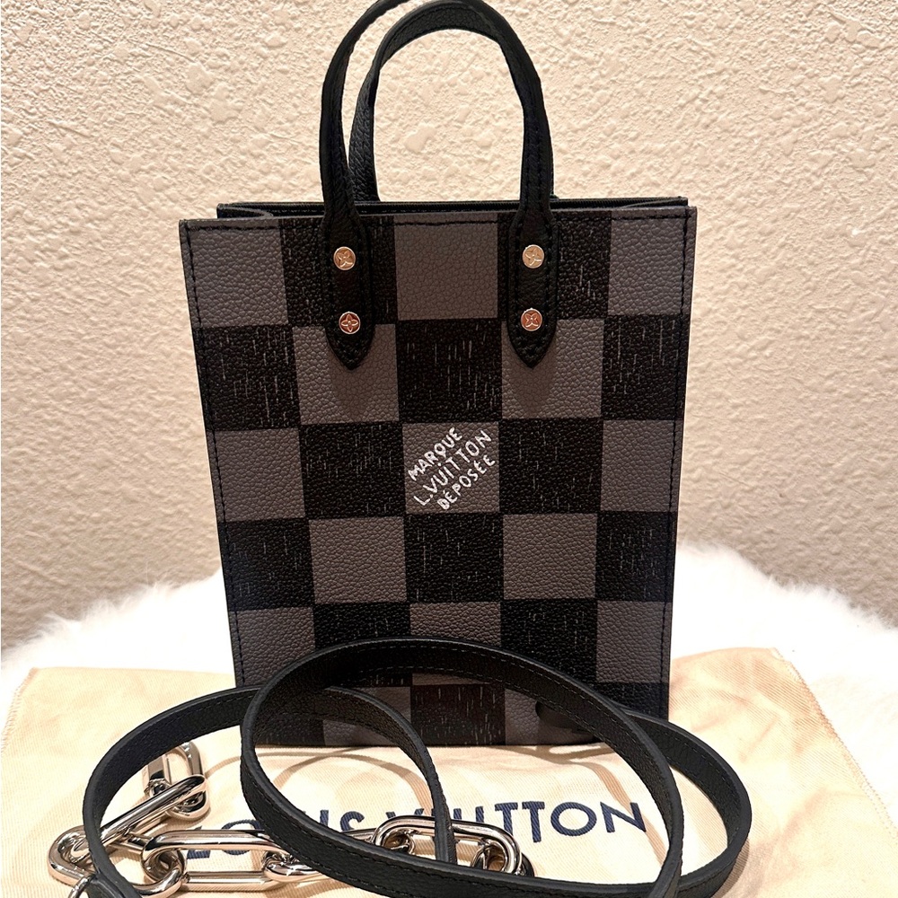 NEW Louis Vuitton Sac Plat XS Black Checkered Crossbody Bag